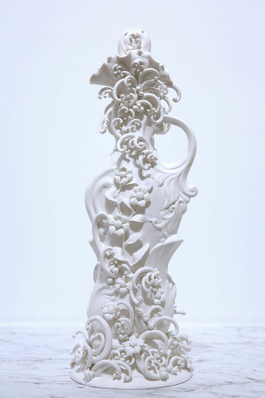 Carlos Rolón/Dzine, Remnants from Father (Flower Decanter), 2014, Porcelain, 20.5 x 31 x 12 cm (8 x 12.2 x 4.7 in)