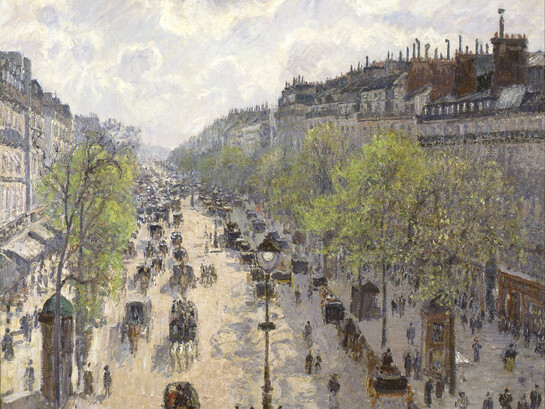 En todas las épocas, los arquitectos han intentado explicar, en sus obras algo de sí mismos, algo de los hombres y de la sociedad.  Camille Pissarro (1830-1903), «Boulevard de Montmartre, primavera», 1897, óleo sobre lienzo. Colección privada 