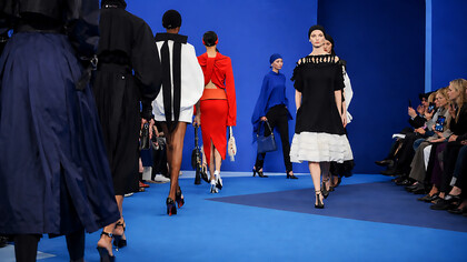 Peter Copping unveiled Lanvin’s Spring/Summer 2026 collection at Paris Fashion Week, where nuanced shades of blue anchored a refined wardrobe of bold shoulders, sculptural scarves, and fluid skirts