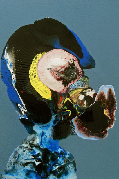 Angela Smith, Broadcast, Enamel & Gloss on Canvas, 44 x 44 cm