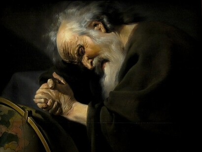 A melancholic personality type according to the Four temperament theory: Heraclitus ("the weeping Philosopher") by Johannes Moreelse 