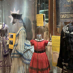 Dressed for departure: fashion in the age of rail, exhibition view. Courtesy of the Bowes Museum ©The Bowes Museum, County Durham. Photography by Claire Collinson