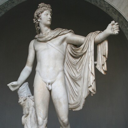 Leocare (copia del II secolo da originale bronzeo attribuito a), "Apollo del Belvedere". Roma, Museo Pio Clementino, Italia