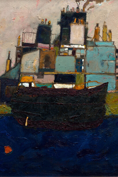 Black Boat and Tenement, Glasgow by David Smith RSW (detail)