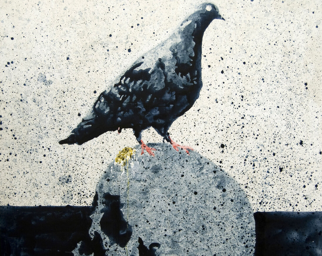 Nicola Villa, Pigeon vanitas, 2010, tecnica mista su tela cm 120x100. Courtesy of Galleria Bellinzona