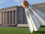 Aluminum, fiberglass-reinforced plastic, paint, h x diam: 19 feet 2 9/16 inches x 15 feet 11 7/8 inches. Purchase: acquired through the generosity of the Sosland Family, F94-1/1-4. Donald J. Hall Sculpture Park. This work is copyrighted. Consult copyright information for permission to reproduce.