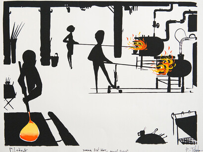 Ruben Toledo, Pilchuck, Summer Heat Wave
Screenprint with hand painting, 2009 © Ruben Toledo, Image courtesy of Pilchuck Glass School