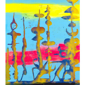 Chris Martin, Untitled, 2014,Acrylic, oil and glitter on canvas, 88 x 77 inches (223.5 x 195.6 cm). Courtesy of the artist and Anton Kern Gallery, New York