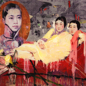 Hung Liu, Spring Day, 2007, mixed media on panel, 30x41x2.5 inches, © Hung Liu Estate/Artist Rights Society (ARS), New York. Courtesy of Turner Carroll Gallery