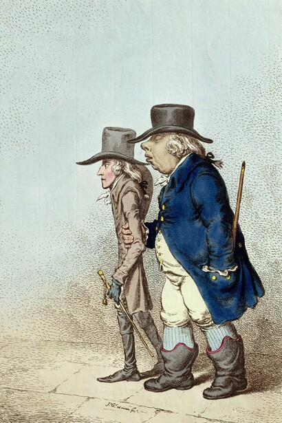 James Gillray (1757‒1815), Pylades and Orestes, 1797, Coloured etching © Courtesy of the Warden and Scholars of New College, Oxford / Bridgeman Images