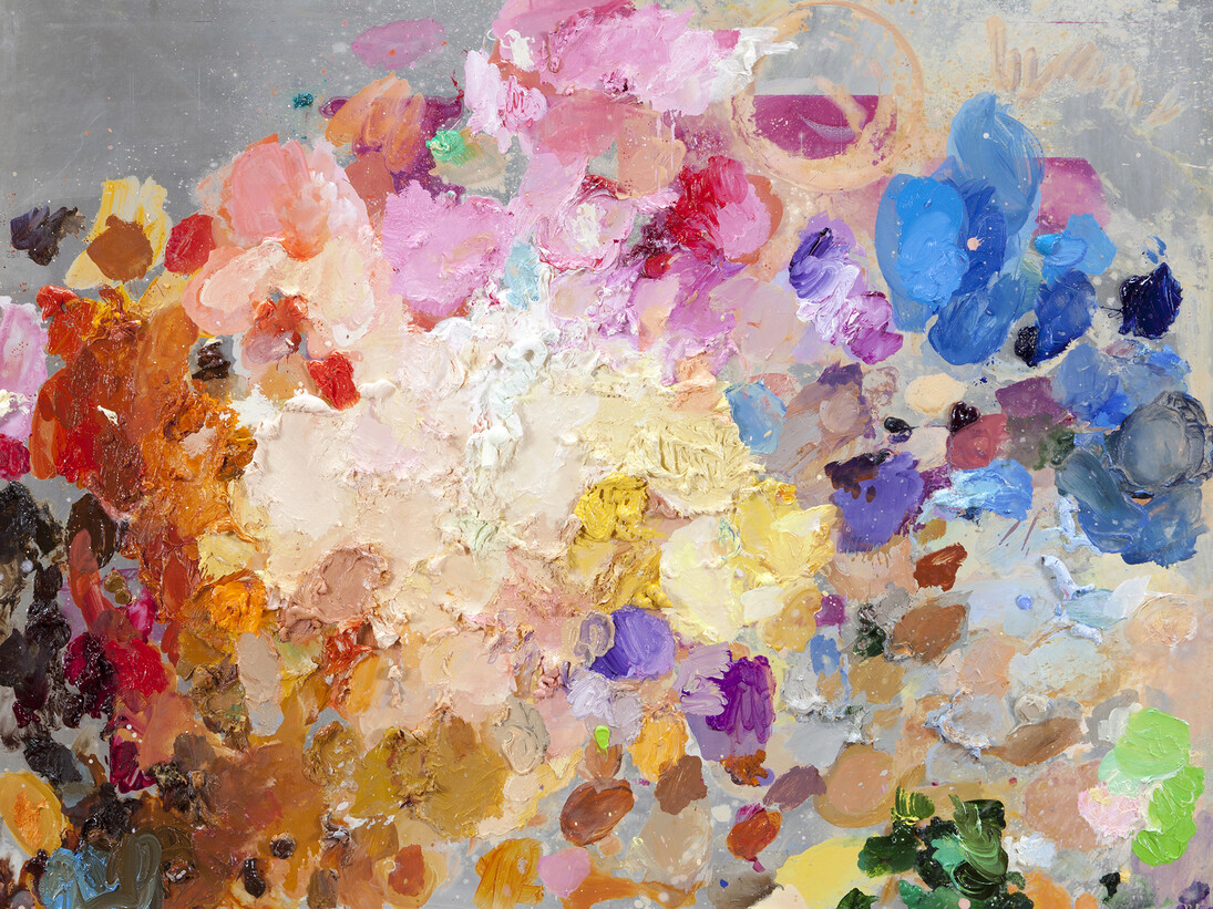 Ida Tursic & Wilfried Mille, Palettes, 2015, oil on offset plate and dibond, 78 x 103 x 0,3 cm, Courtesy of the artist and Galerie Max Hetzler, Berlin | Paris
© Ida Tursic & Wilfried Mille