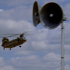 Fiona Banner, Film still from Chinook, 2013, 16mm file transferred to high definition digital film projection, Courtesy the artist and Yorkshire Sculpture Park