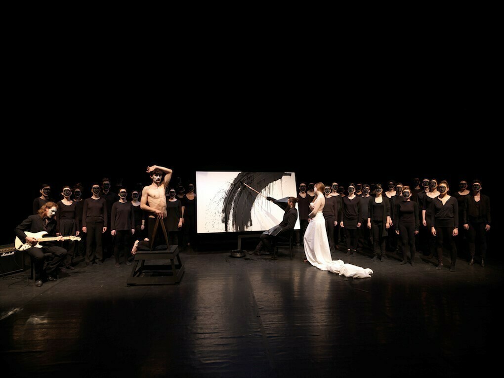 Luigi Presicce, Allegoria astratta dell'atelier del pittore all'inferno tra le punte gemelle, 2014, performance per un solo spettatore alla volta, accompagnato. Teatro Studio Scandicci (FI), 150 x 200 cm