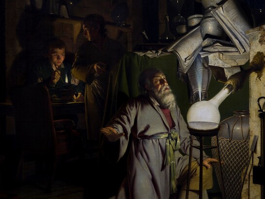 Joseph Wright of Derby, Alchimista in cerca della Pietra Filosofale, 1771. Derby Museum and Art Gallery, Derby, UK