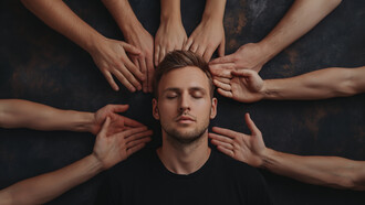 A man lies down in a relaxed posture, symbolizing emotional healing and quiet self-reflection