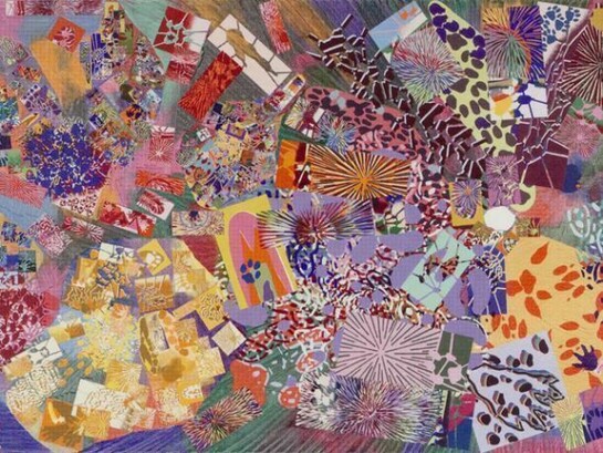 Bernard Cohen, Seven Places 1977 - 1979, acrylic on linen, 92 x 183cm