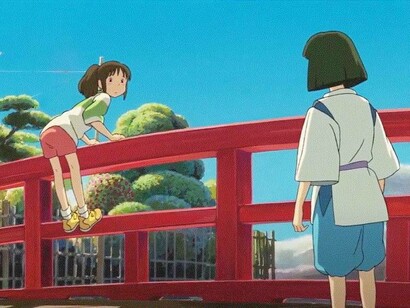Chihiro e Haku in una scena del film "La città incantata", Studio Ghibli, 2003 