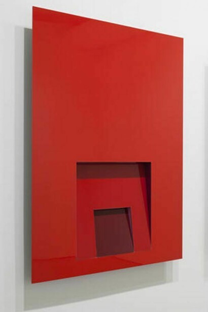 Gregory Johnston, L’Inevitable Esponenziale (Rosso), Enamel on aluminum , 2014, 40 x 30 x 2.5 inches