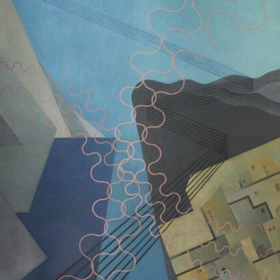 Benedetta Cappa, particolare di uno dei 5 pannelli di grandi dimensioni (raffiguranti le comunicazioni terrestri, marine, aeree, telegrafiche, radiofoniche) dipinti nel 1938 per la Sala del Consiglio del palazzo delle Poste di Palermo, Italia