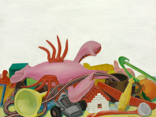 Christa Dichgans, “Häufung mit Gummikrebs”, 1967, acrylic on canvas 
