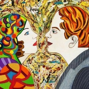 Susan Bee, Face to Face, 2013, oil and enamel on canvas, 20" x 24"