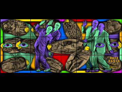 Gilbert & George
DATE DANCE, 2019
Mixed media
226 × 505 cm
89 × 198 7/8 inches
© Gilbert & George
Courtesy the artists and Sprüth Magers