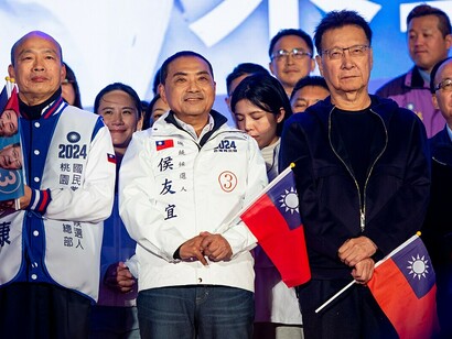 At a 2024 campaign rally, KMT candidate Zhao Shaokang delivers a speech on Taiwan’s future and key policy priorities