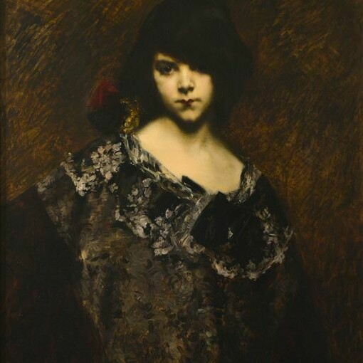 Juana Romani, Portrait de jeune fille, olio su tavola, 102x85 cm, Collezione privata, (1893 ca.)