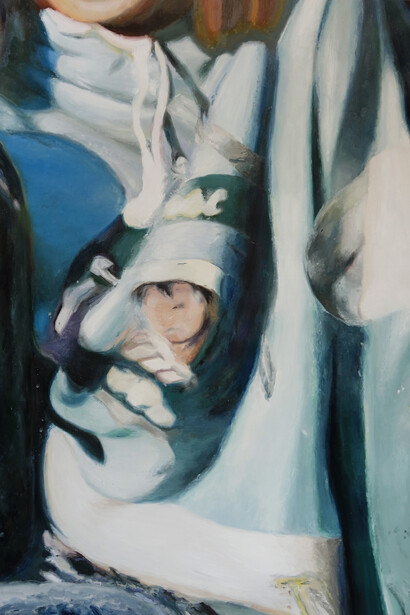 © Mireille Blanc, Sweatshirt (bouée), 2018, huile et spray sur toile, 200 x 155 cm