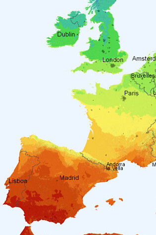 Mapa de radiación solar del continente Europeo y norte de África