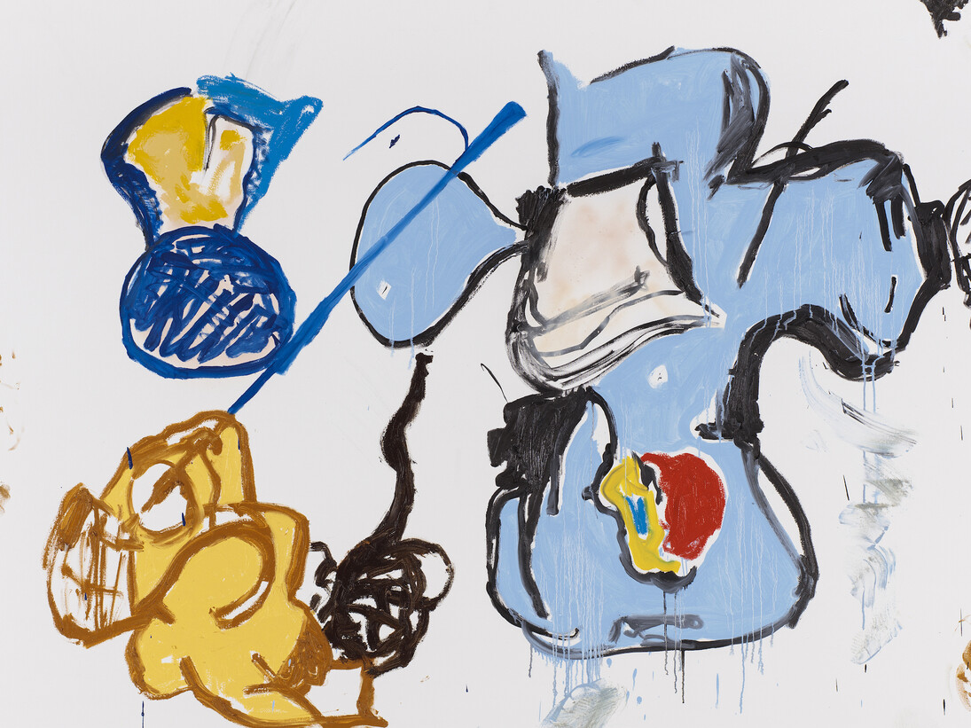 Eddie Martinez, Blue Stump, 2017, Oil paint on canvas, 152.4 x 182.9 cm. © Eddie Martinez Courtesy Timothy Taylor