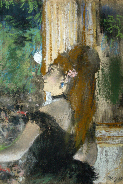 Hilaire‑Germain‑Edgar Degas (French, 1834–1917). The Singer (Chanteuse de café-concert), 1875-1880. Pastel over monotype on paper. Plate: 6 1/4 × 4 1/2″ (15.9 × 11.4 cm). Gift, Miss Martha Elizabeth Dick Estate. Reading Public Museum, Reading, Pennsylvania.