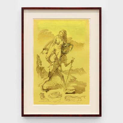 Matthew Hansel, The Hikers, 2023, flashe paint and colored pencil on paper, 19×12 inches. Courtesy of the artist and The Hole Gallery, LA