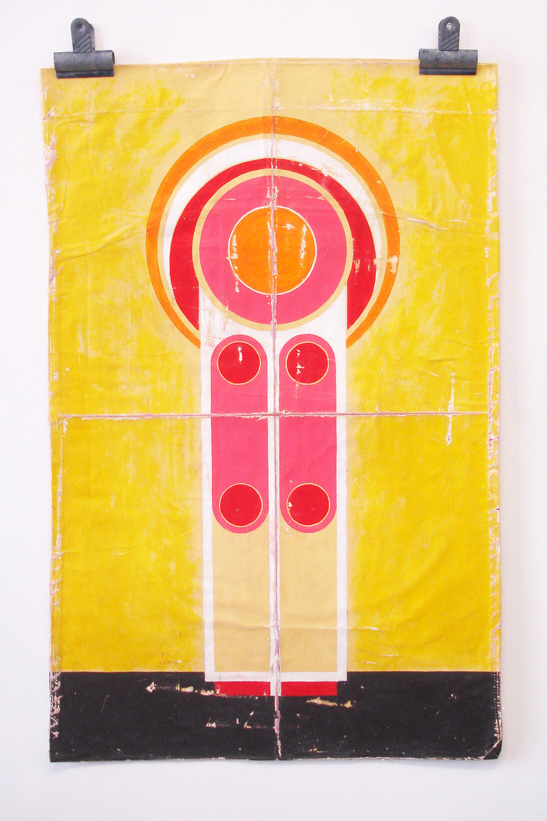 Tim Ellis, United in Different Guises CCXV, 2014, Acrylic and varnish on cotton, with bulldog clips, 76 x 45 cm