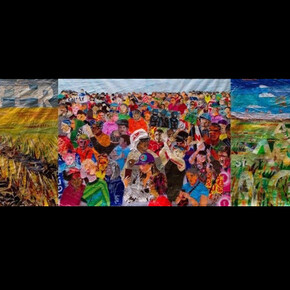 One steppe forward, Plastic bags on polyethylene, Tryptych, 132X185 cm, 2019 