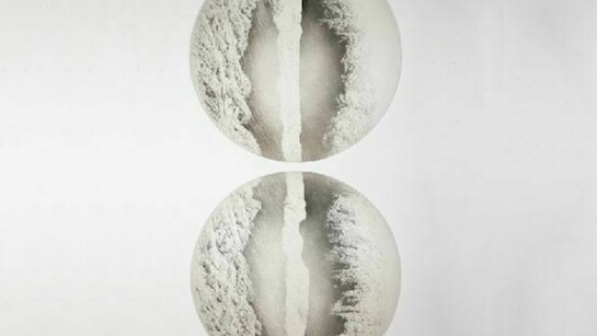 Lluís Hortalà, Hurqalya IV, Part I", 2013, Carbón y polímeros sobre poliéster. Díptico (2): 93 cm de diámetro x 10 cm c/u