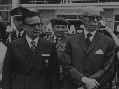 Salvador Allende accompanied by Velasco Ibarra on his visit to Ecuador, 1971