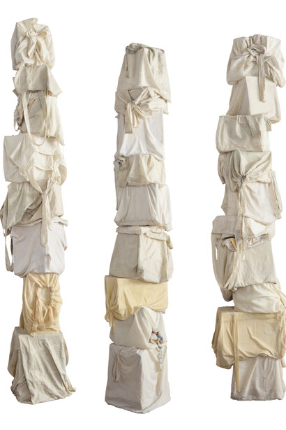 José Santos III (b.1970), Higher Ground, 2014, Resinated fabric and boxes Each approx. 40.64 x 40.64 x 274.32 cm; 16 x 16 x 108 in.
