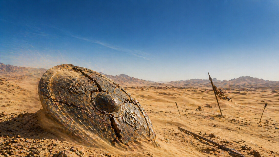 A shattered war relic resting in the desert’s silence, symbolising the end of an era defined by proxy conflict