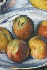 "Naturaleza muerta: duraznos y peras", óleo sobre lienzo, Paul Cézanne, 1890