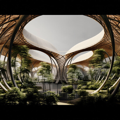 Rendering futuristico urban oasis