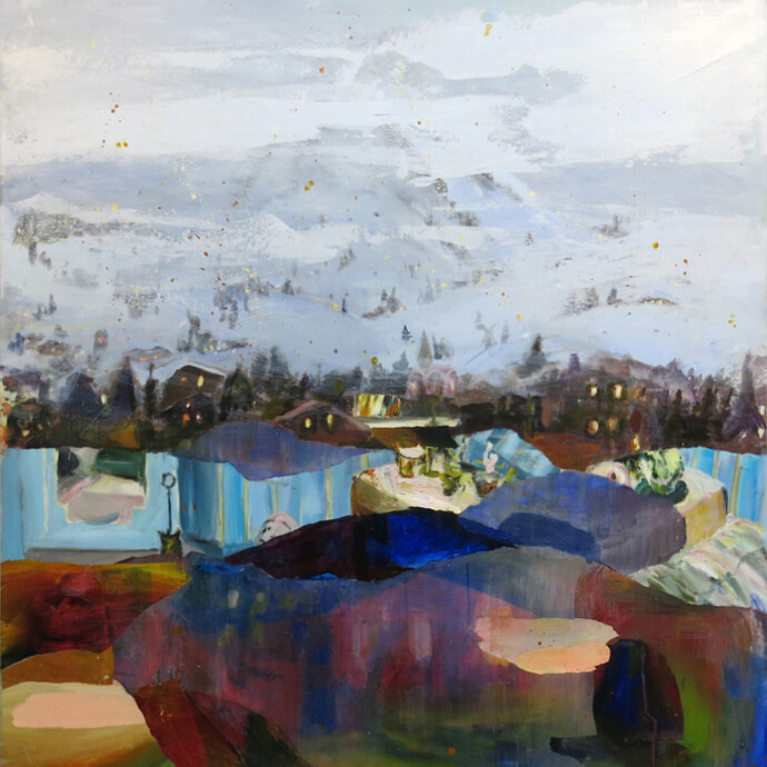 Judith Simonian, Winter Resort, 2014, Acrylic on canvas, 60h x 58w in.