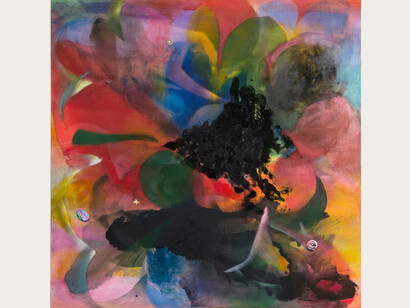 Rochelle Feinstein, In Anticipation of Women's History Month, 2013, Acrylic, oil, smalt, buttons on canvas, 60 x 60 in.