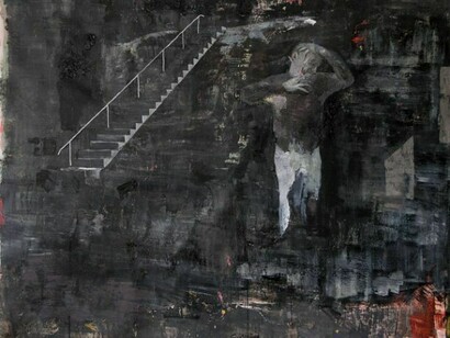 Bogdan Vladuta, Man imitating Van Gogh, 2013, oil on canvas, 80.7 x 100. 4 in (205 x 255 cm)