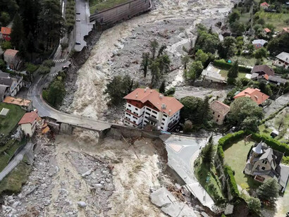 Vista aérea del desbordamiento del río Vésubie en Francia a causa de la borrasca Alex