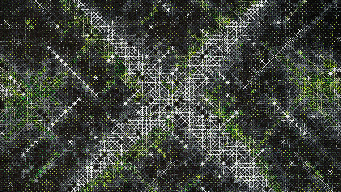 Ding Yi, Appearance of Crosses 2016-7, 2016 Signed and dated on verso. Mixed media on basswood, 240 x 240 cm. Courtesy Timothy Taylor Photo: Ding Yi Art Studio
