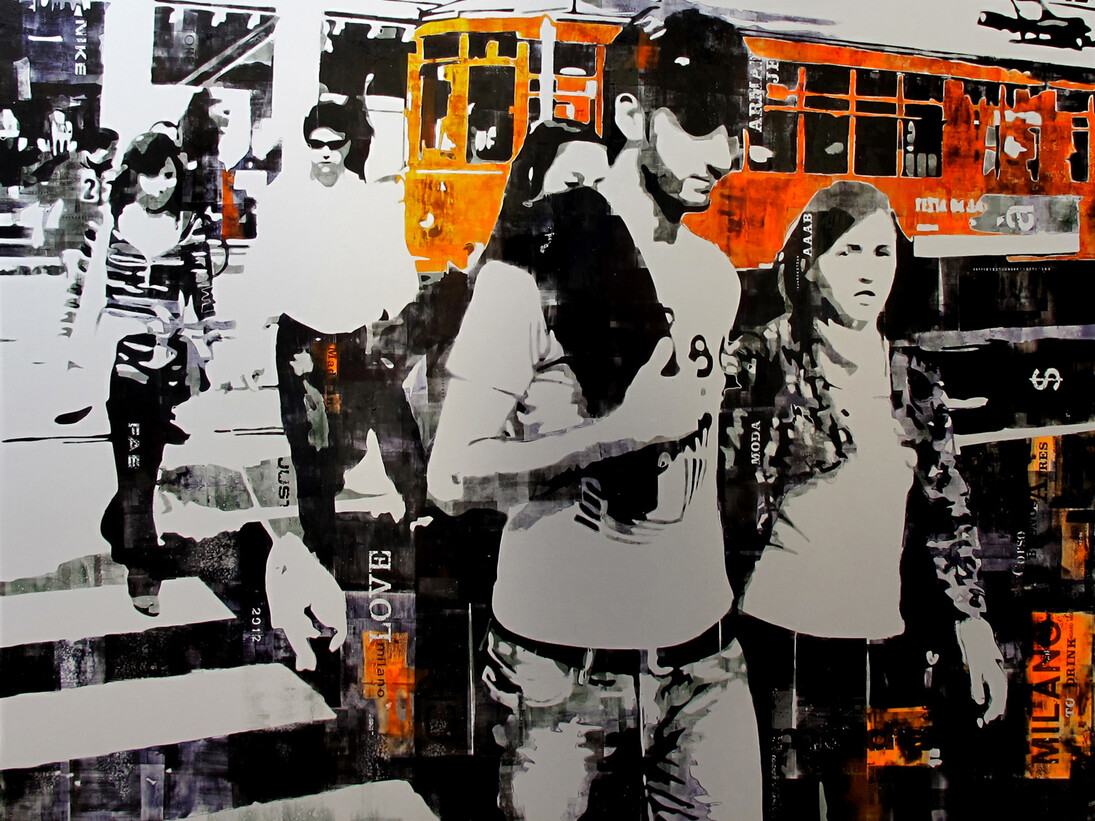 Fabrizio Bellanca, Attraversando Milano, dettaglio, 2012, inchiostro su alluminio, 100 x 100 cm
