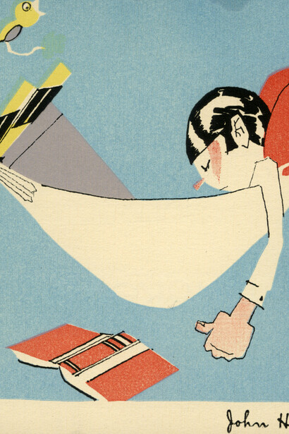 John Held Jr., Boy in hammock asleep with fallen book. Courtesy of BYU Museum of Art