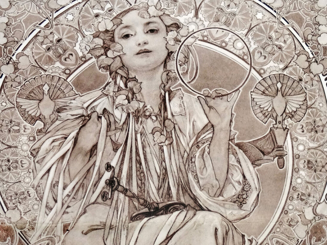 Polizza vita illustrata da Alfons Mucha per la Slavia, Praga, 1942. Dettaglio