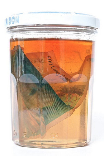 Pierre Sportolaro, Confitures de désenchantement, gelée de pomme - coing - billet de 500 francs, 2015